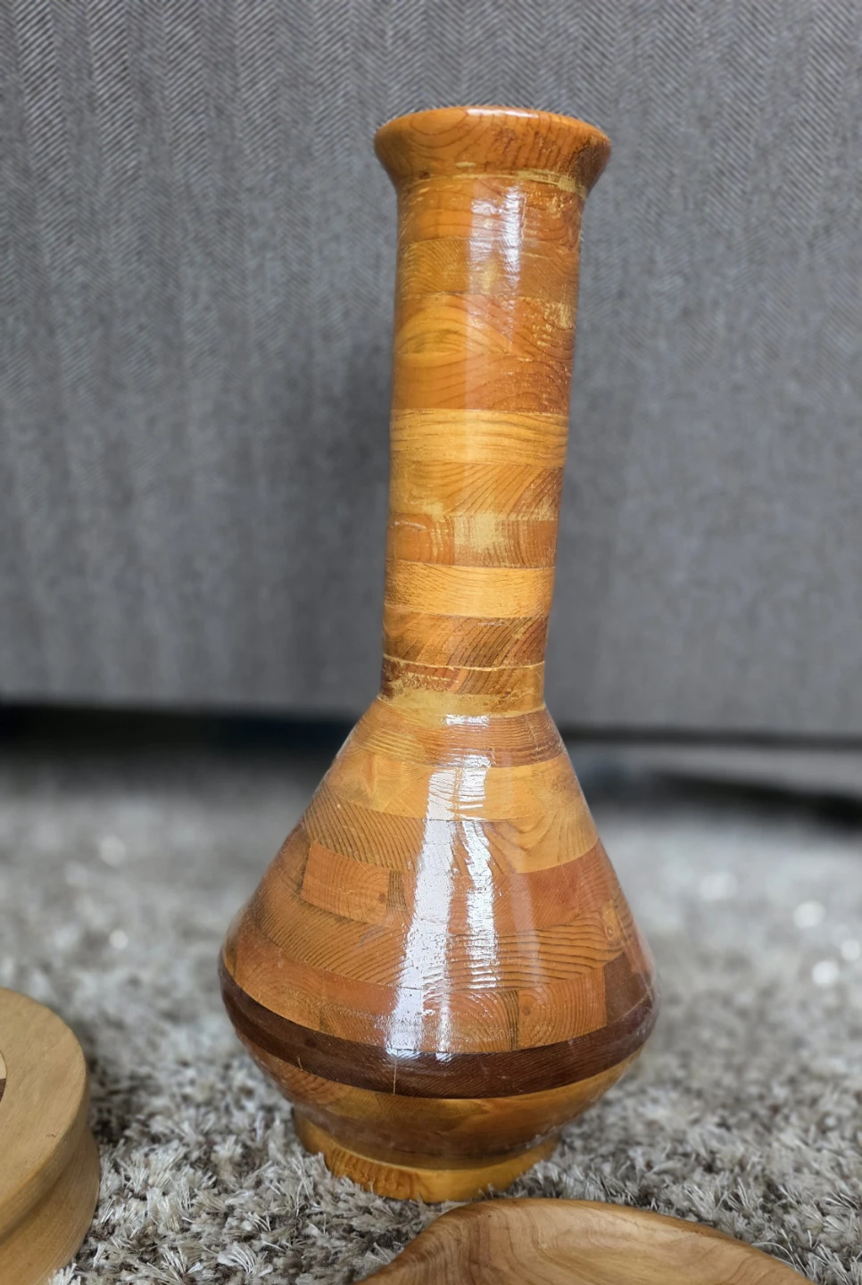 Beautiful wood turned vase, bowls, Burl wood tray, wood base - photo 5
