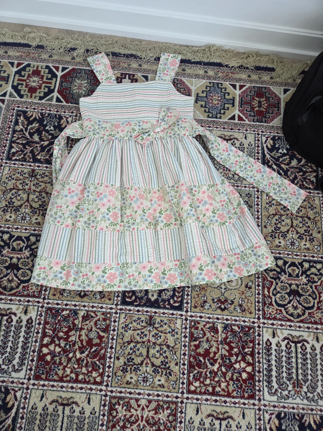 Girl's Striped & Floral Tiered Dress