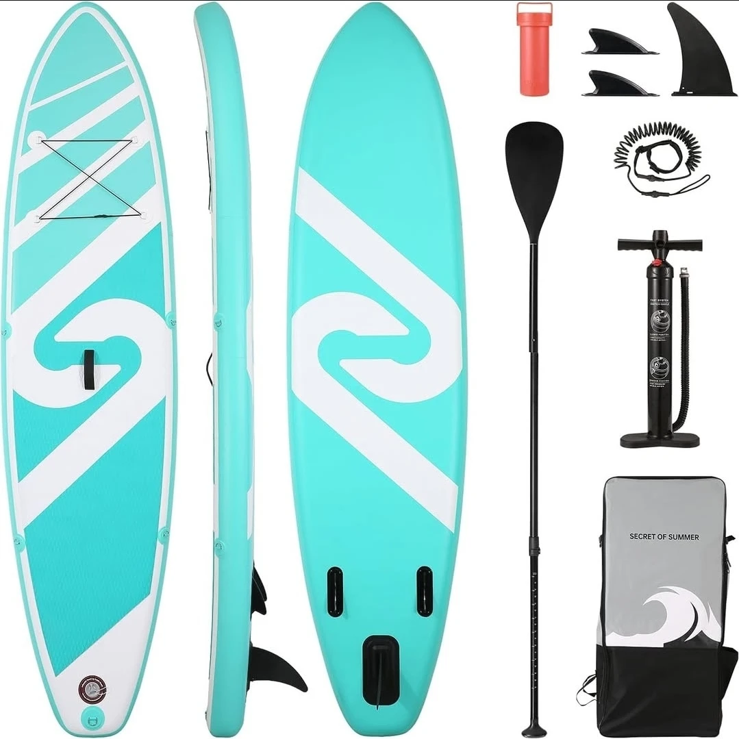 Stand Up Paddleboard Set - Teal & White, 10' Long