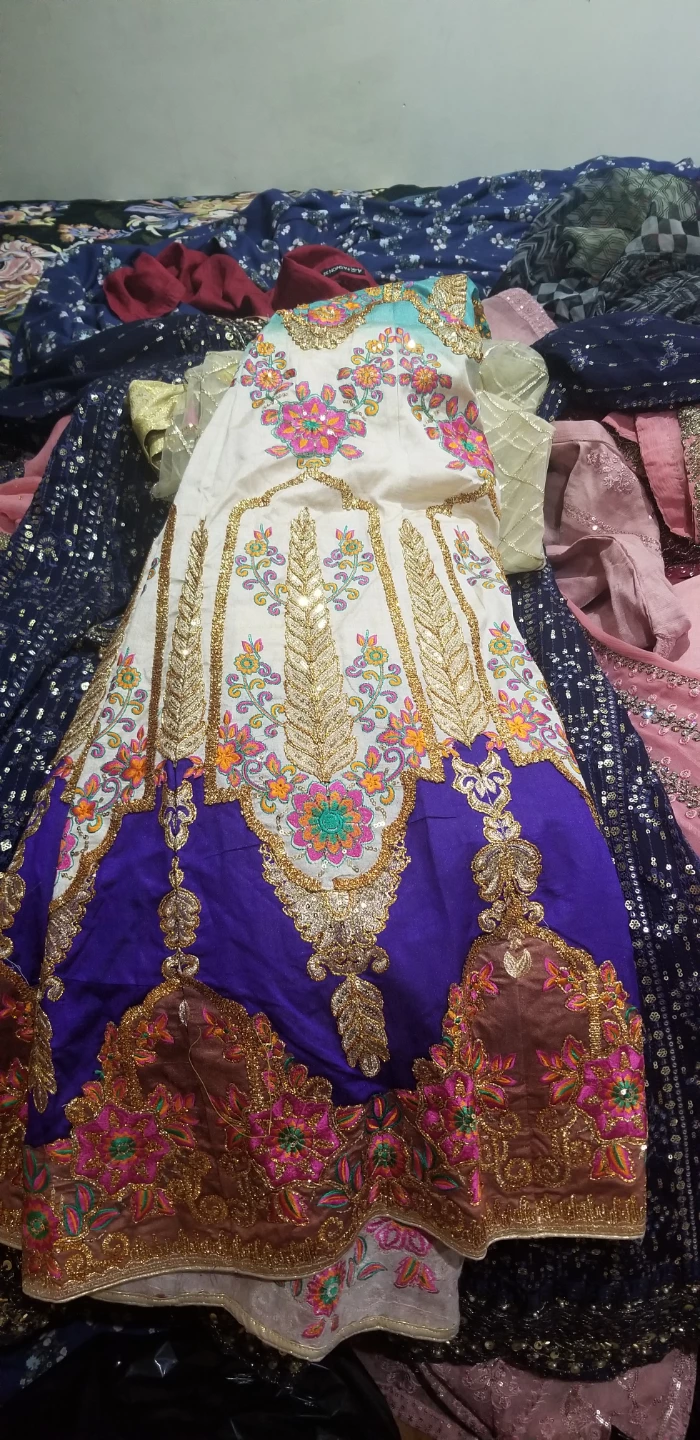 Embroidered White and Purple Lehenga