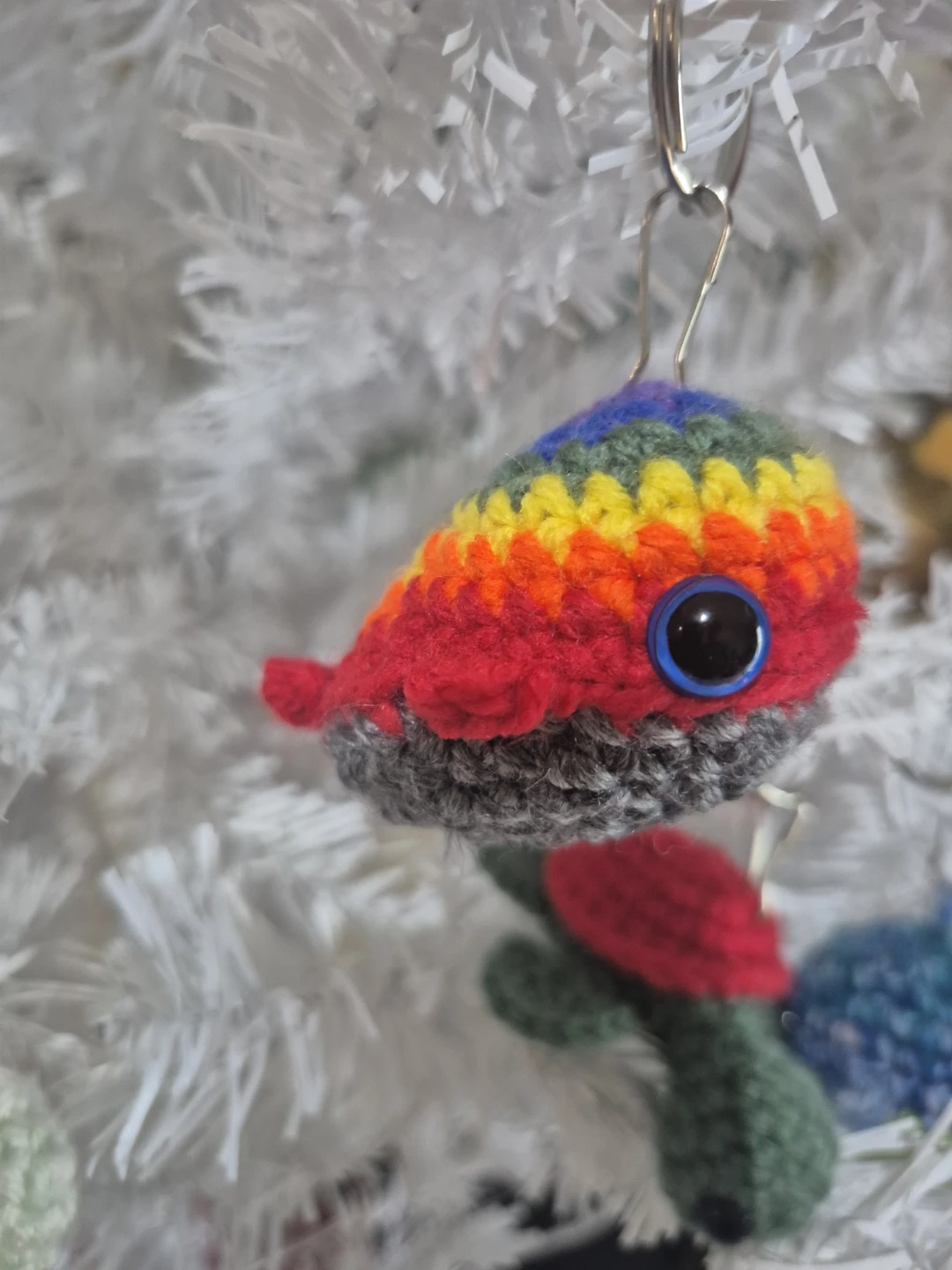 Crocheted Rainbow Whale Keychain - photo 2