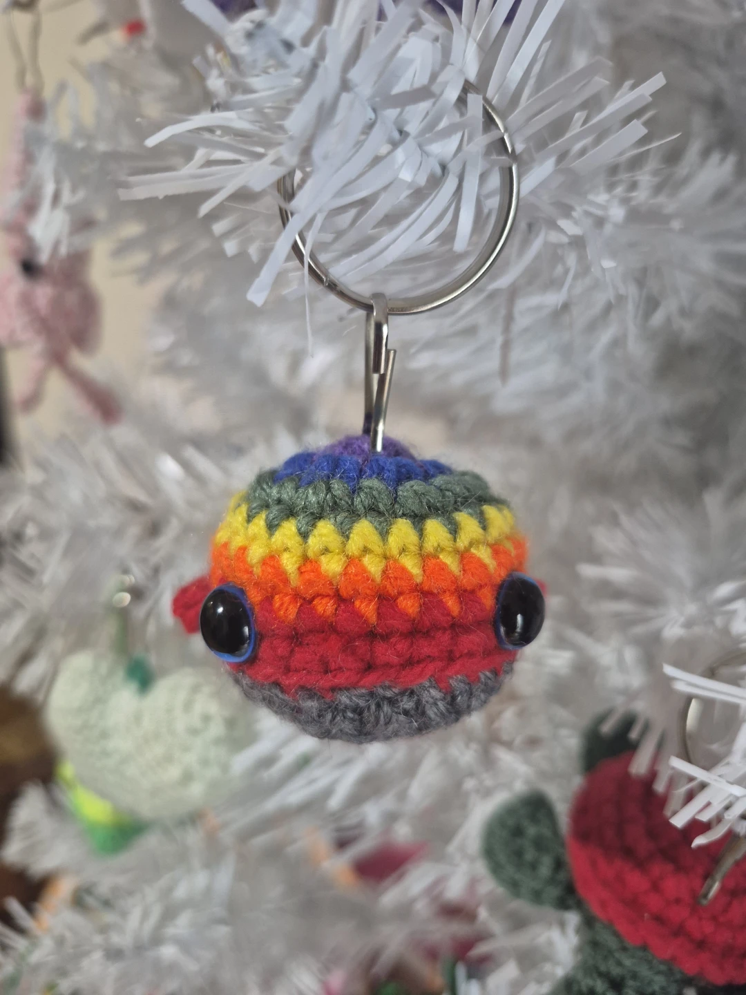 Crocheted Rainbow Whale Keychain - photo 3