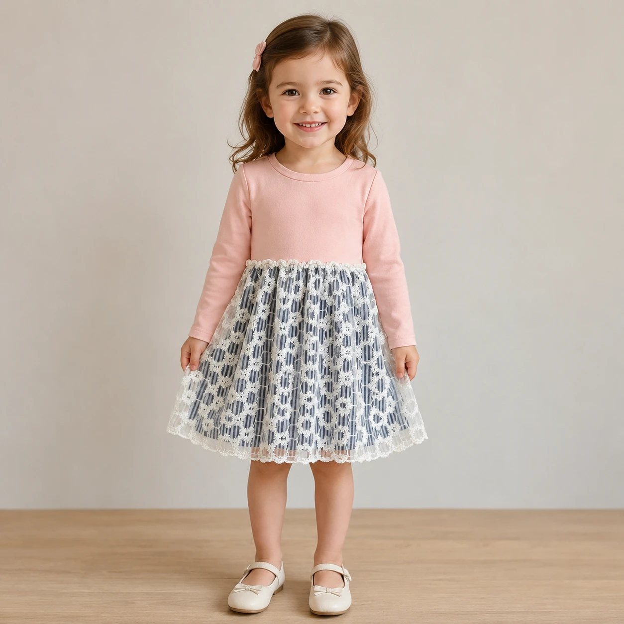 Seraph Girls Dress - Pink & Blue Stripe Lace