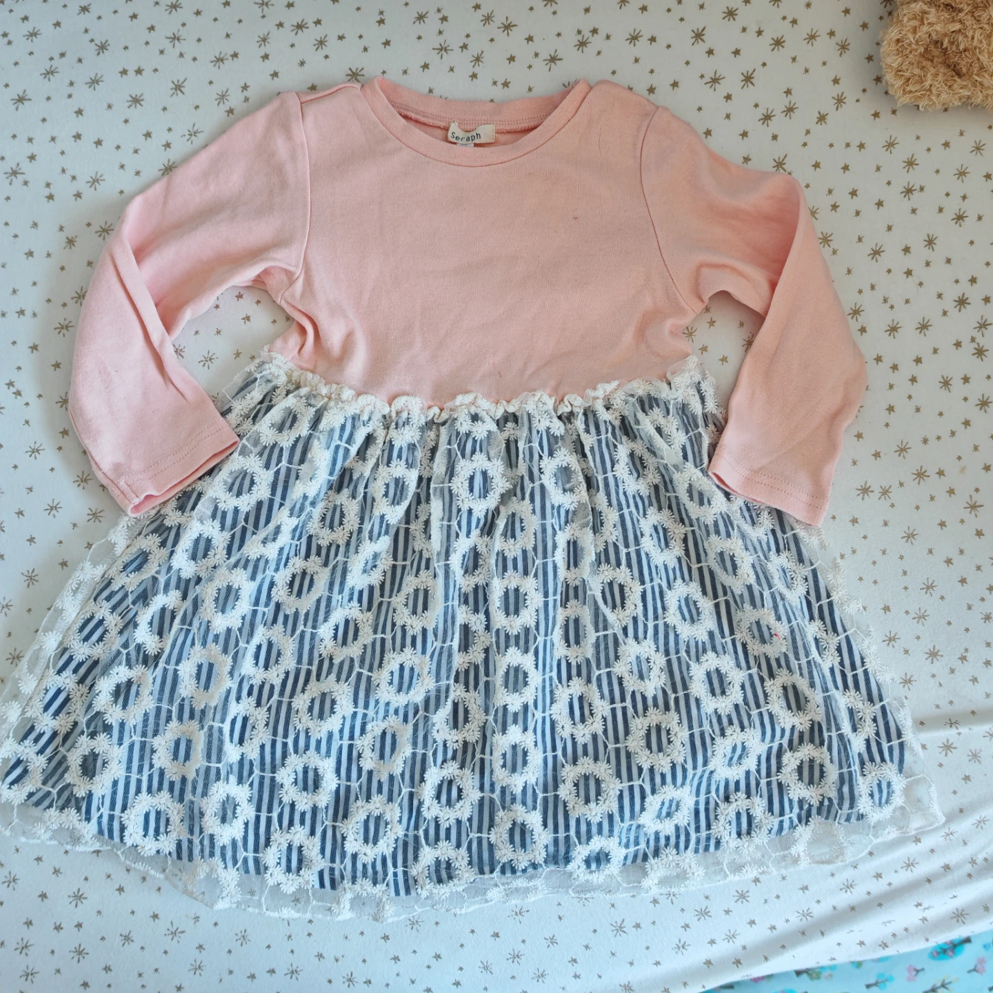 Seraph Girls Dress - Pink & Blue Stripe Lace - photo 2