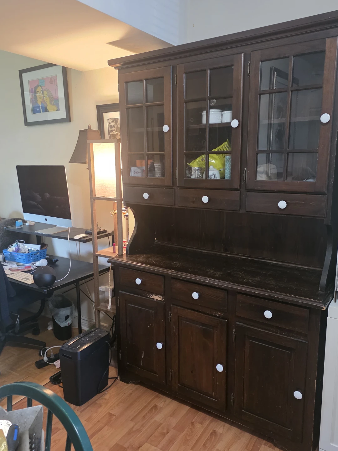 Dark Wood China Cabinet with Glass Doors