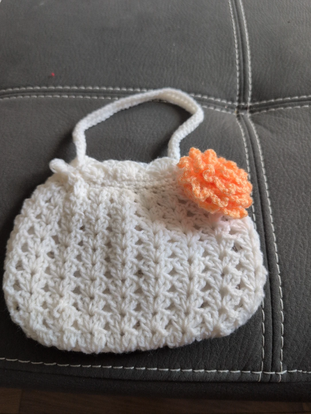 Hand Crocheted White Purse with Orange Flower