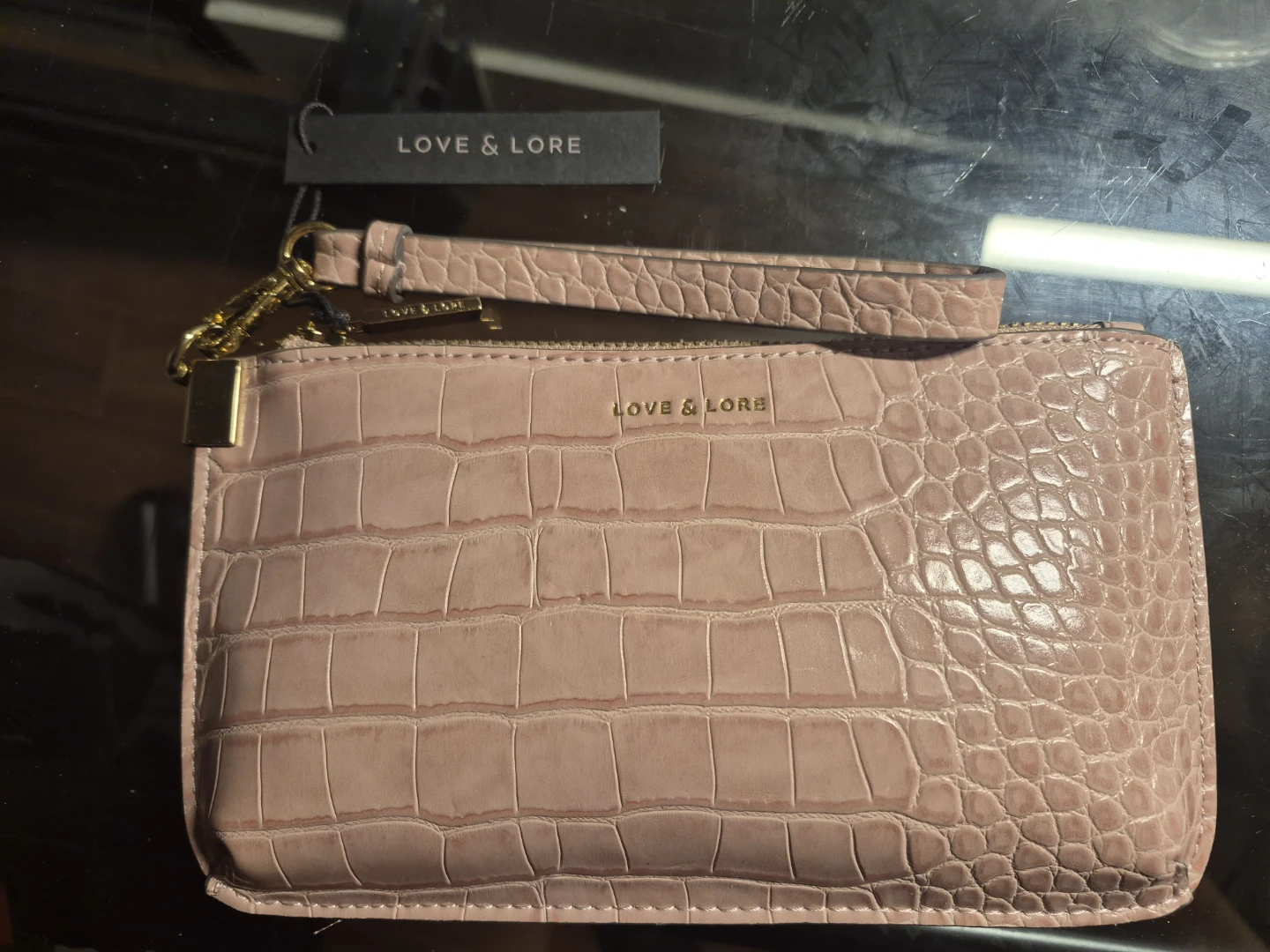 LOVE & LORE Pink Faux Croc Wristlet