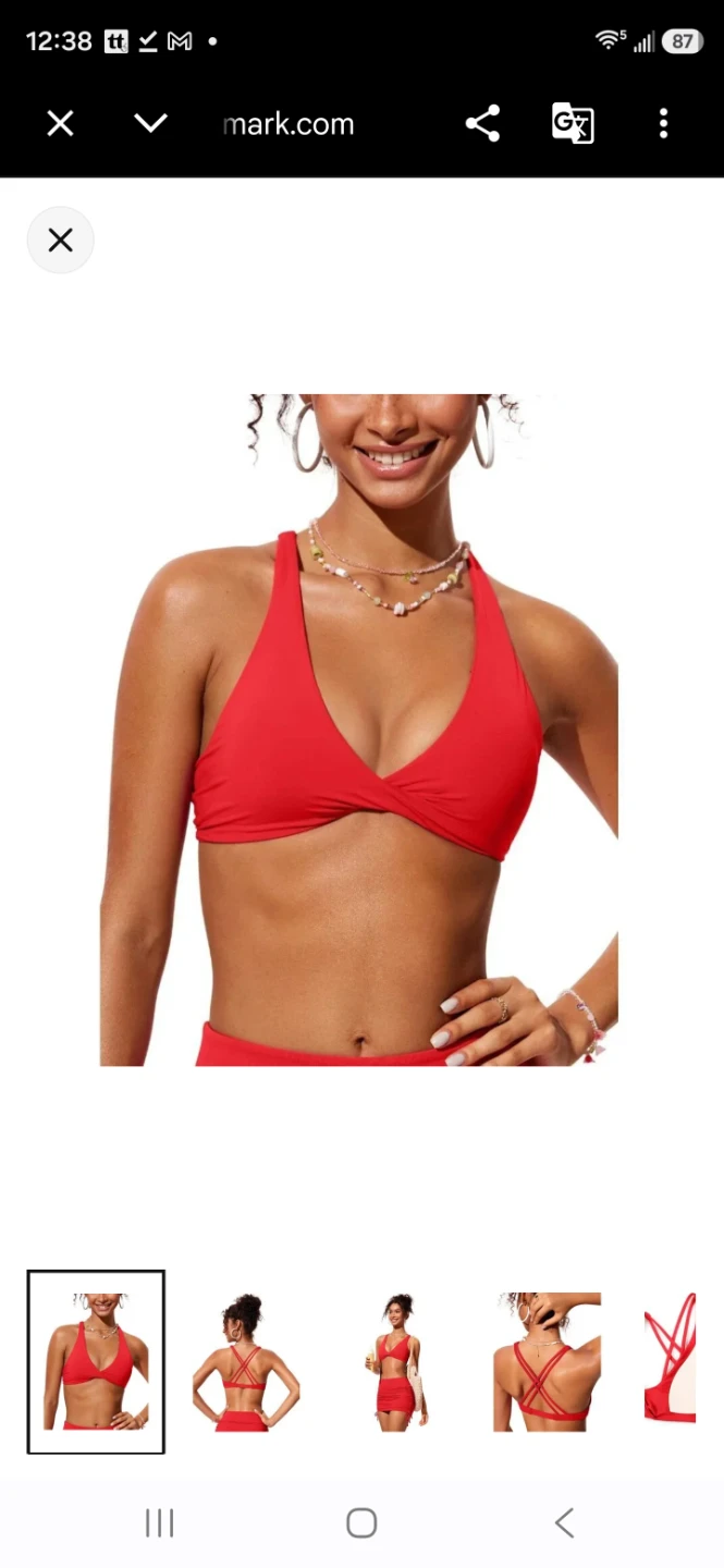 Red Twist Front Strappy Bikini Top
