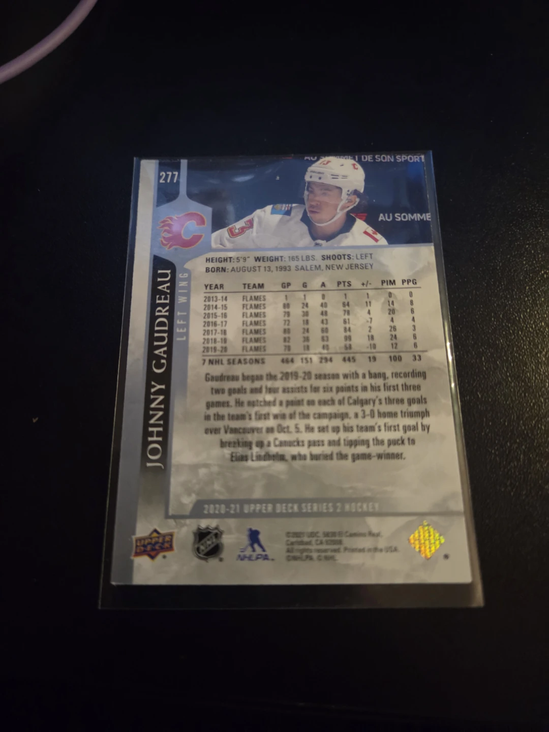 Johnny Gaudreau 2020-21 Upper Deck Series 2 Hockey Card - photo 2
