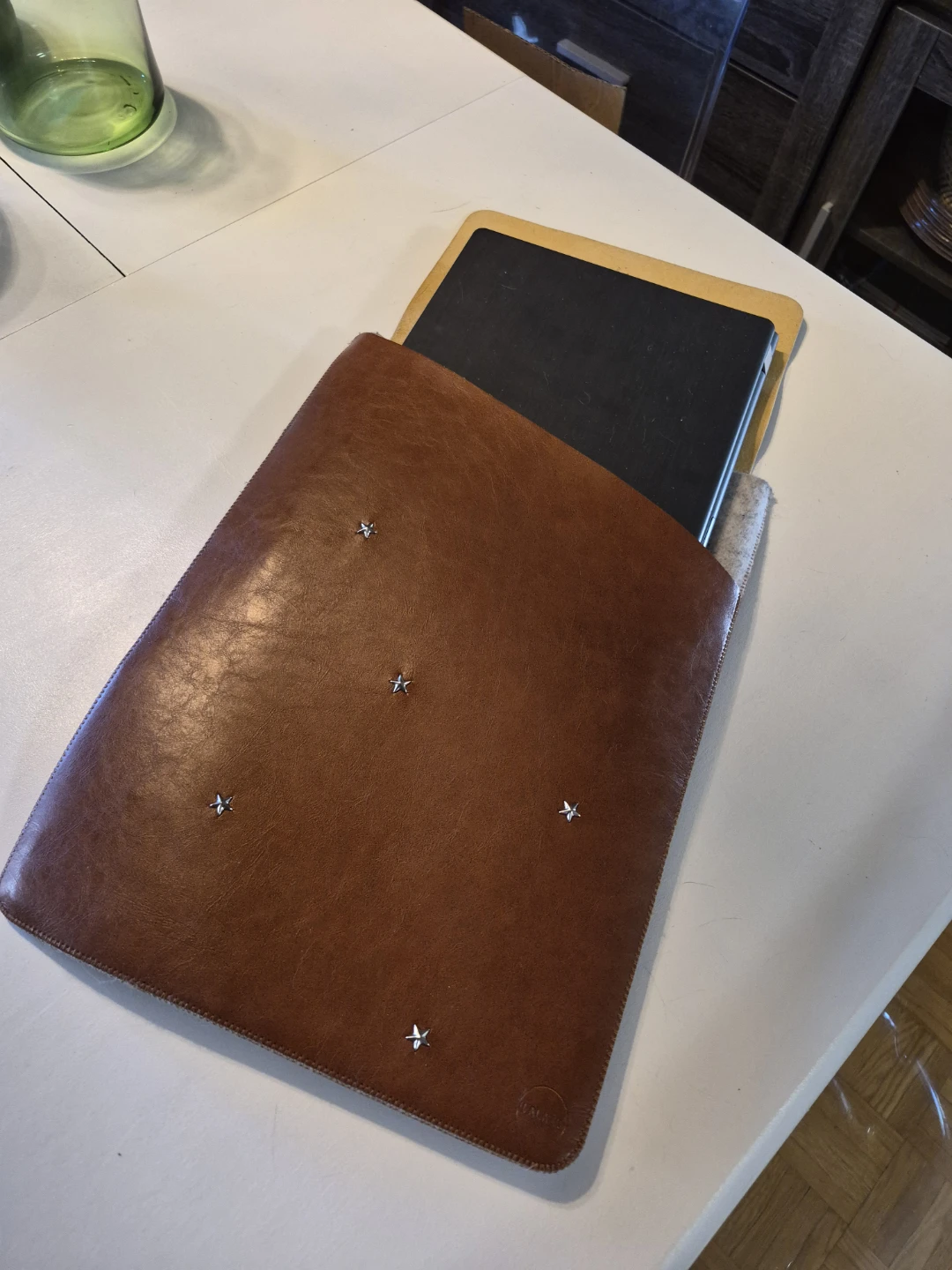 Brown Faux Leather Laptop Sleeve with Stars