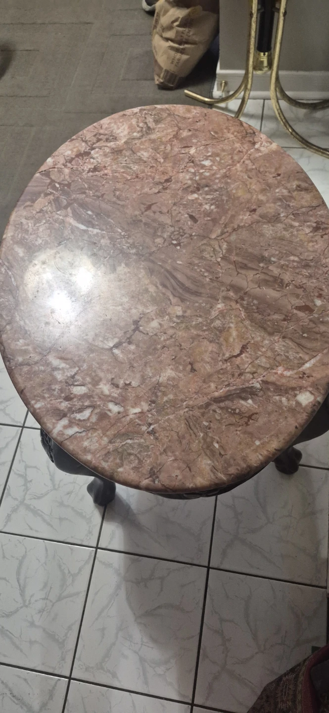 Vintage Carved Wood Side Table with Marble Top - photo 3