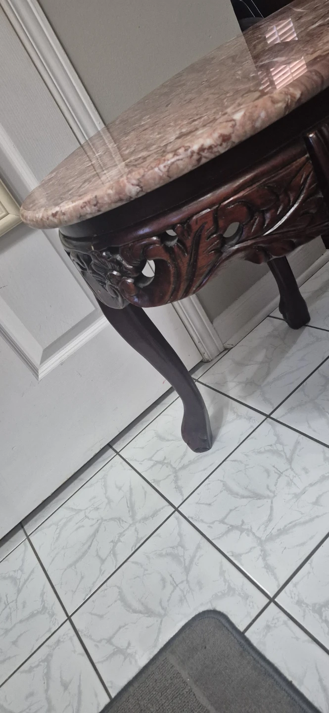 Vintage Carved Wood Side Table with Marble Top - photo 5