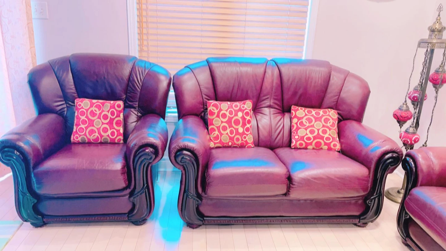 Leather Sofa Set - Burgundy - photo 2
