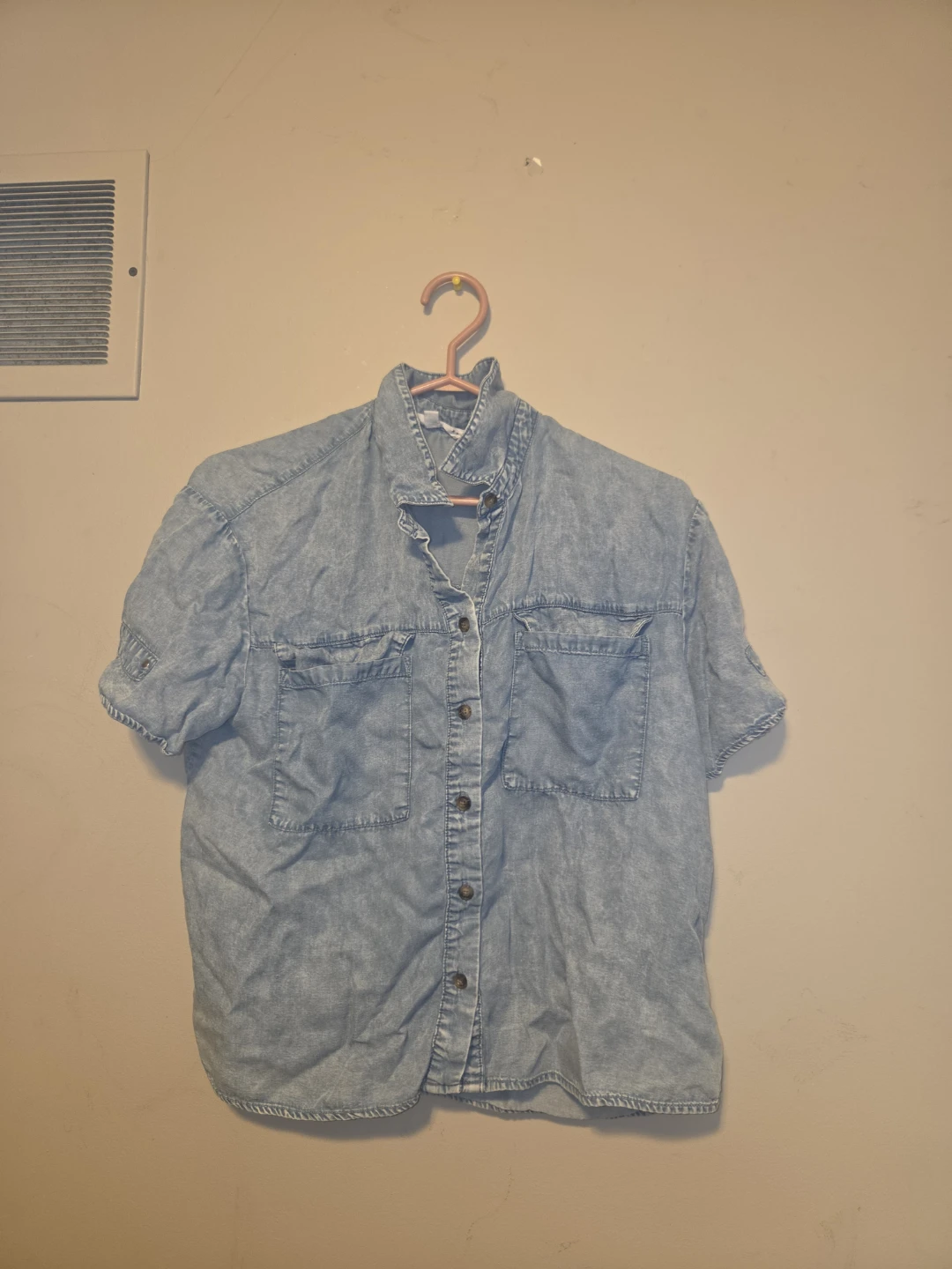 Light Wash Denim Short Sleeve Button-Up Shirt