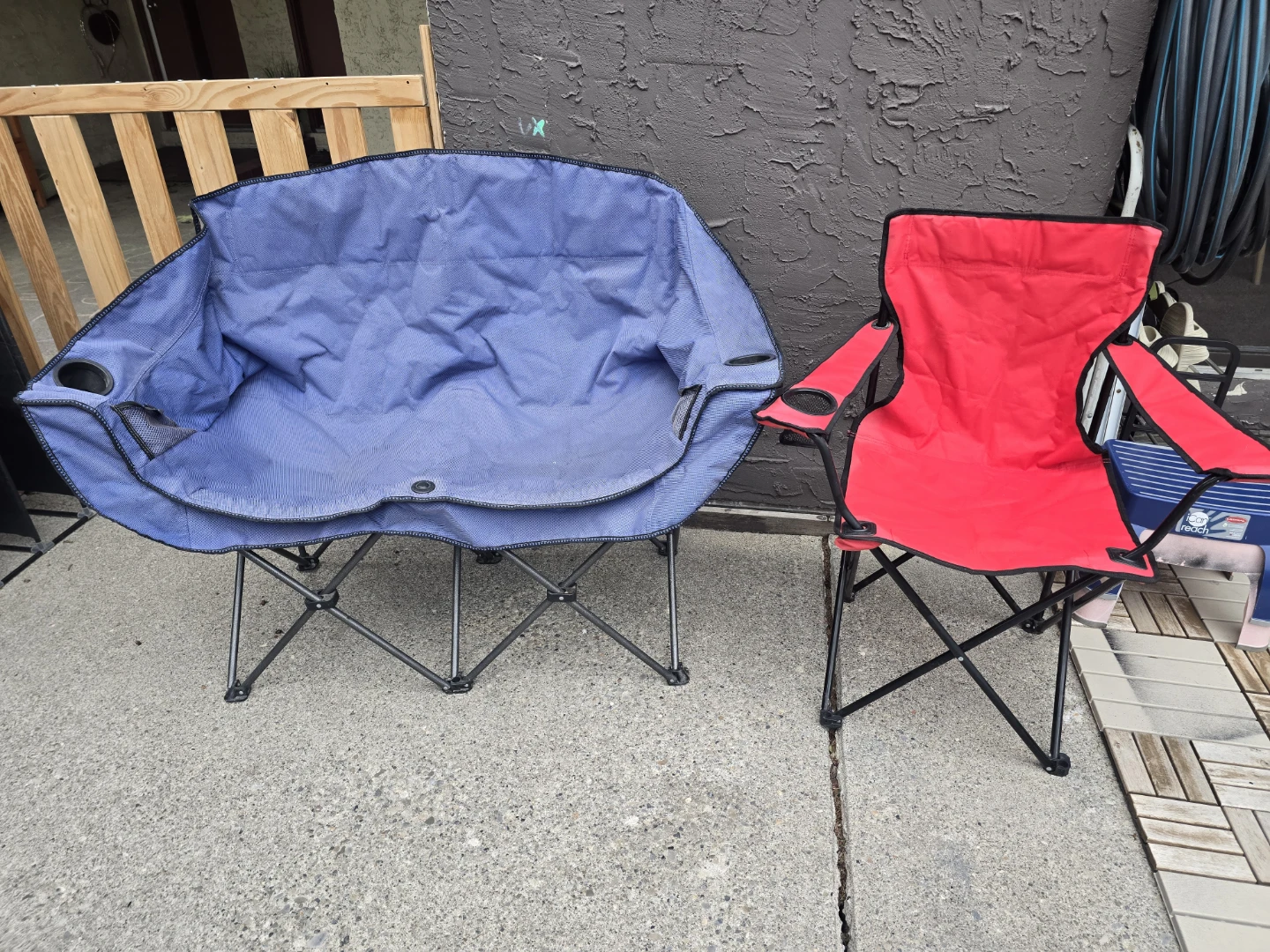 Blue, foldable double camping Ozark Trail camping chair