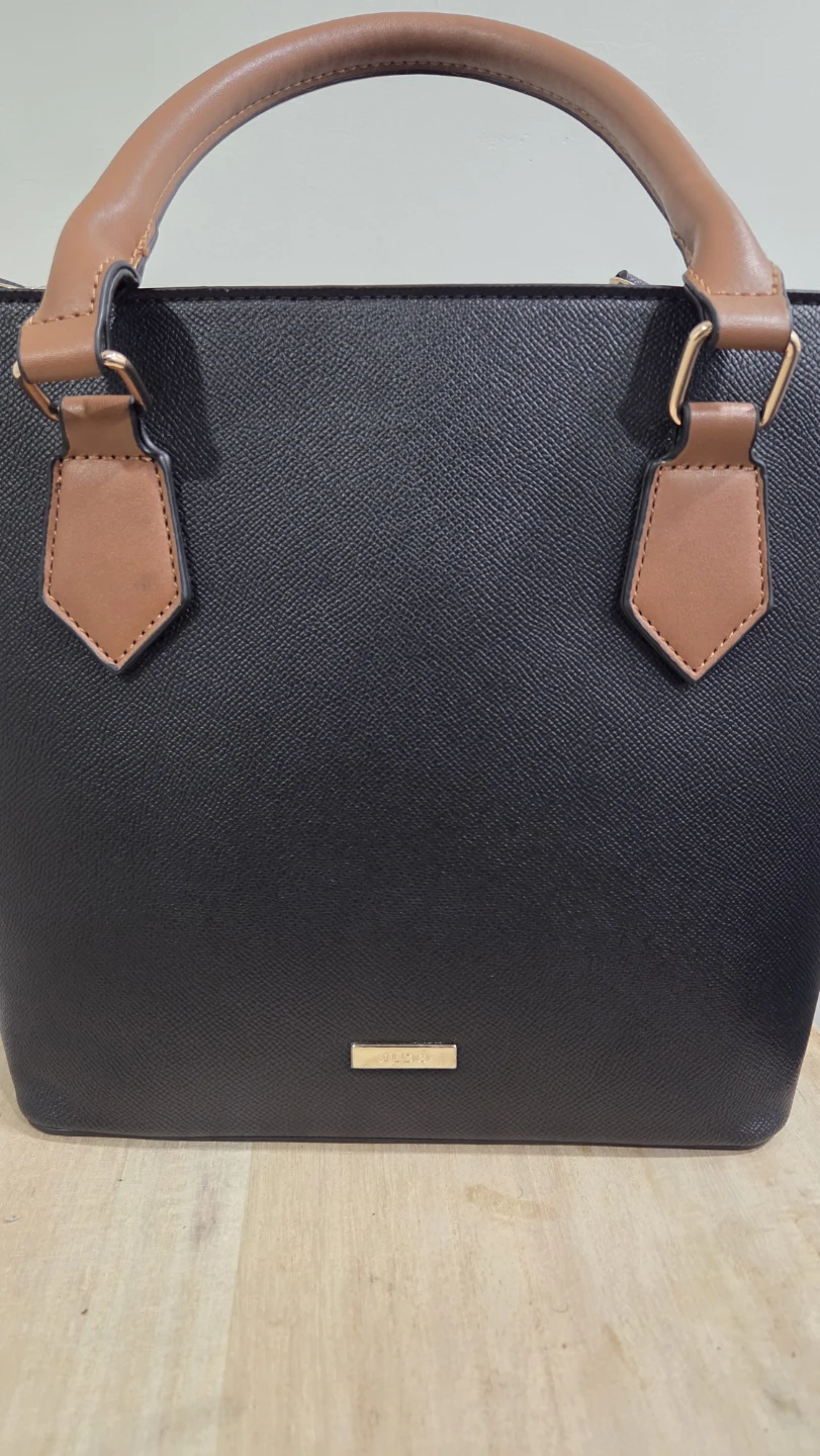 ALDO Black Faux Leather Tote Bag with White Pouch - photo 3