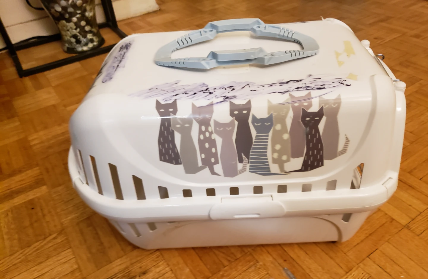 White Pet Carrier with Cat Decals