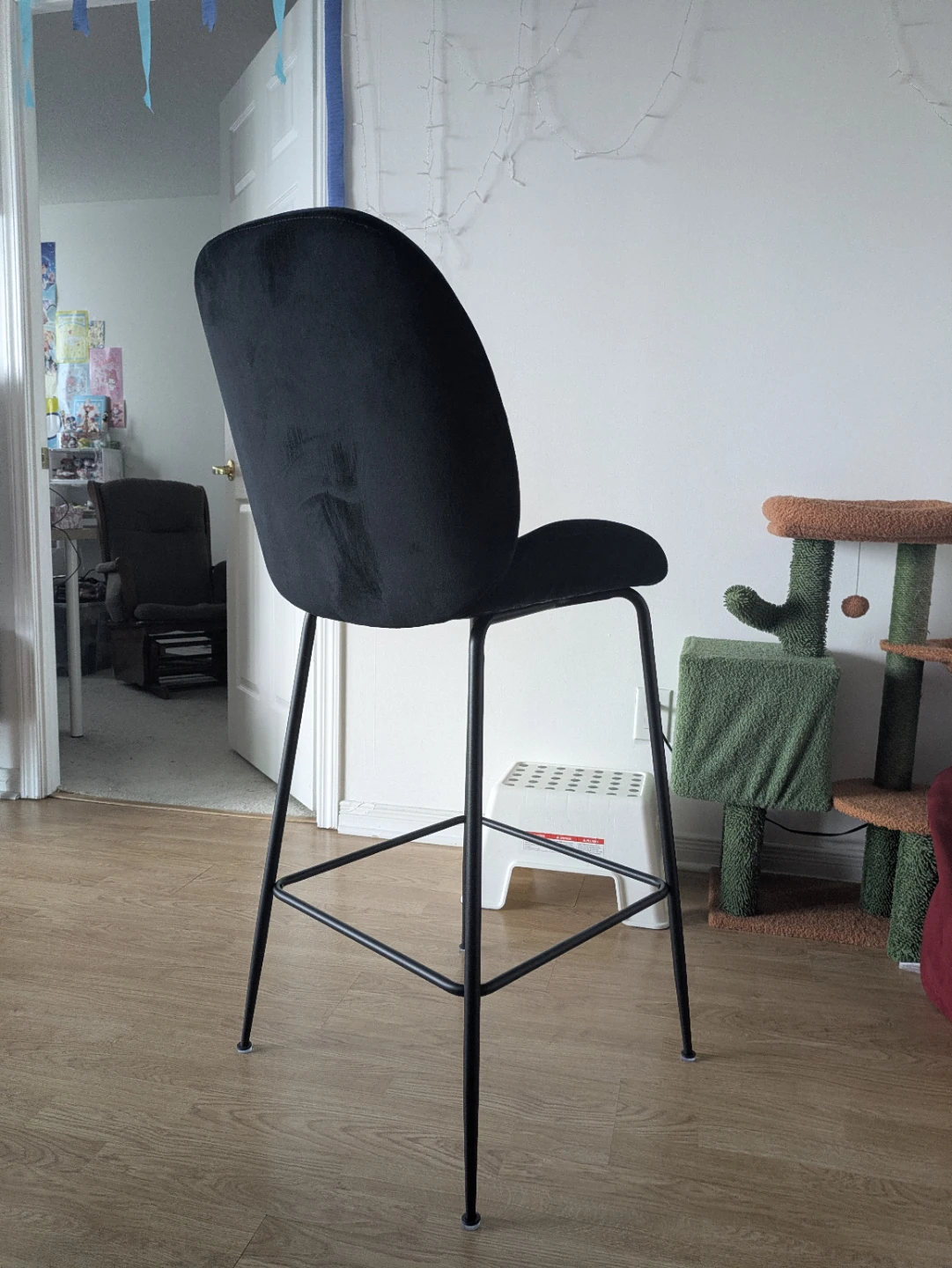 Black Velvet Bar Stool with Backrest