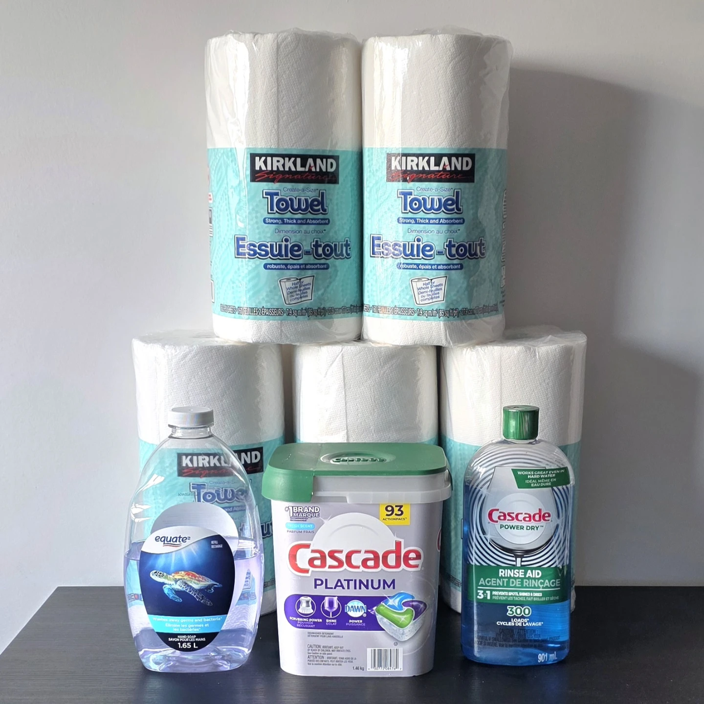 Kitchen Towels + Cascade Dishwasher Pods/Rinse Aid + Hand Soap