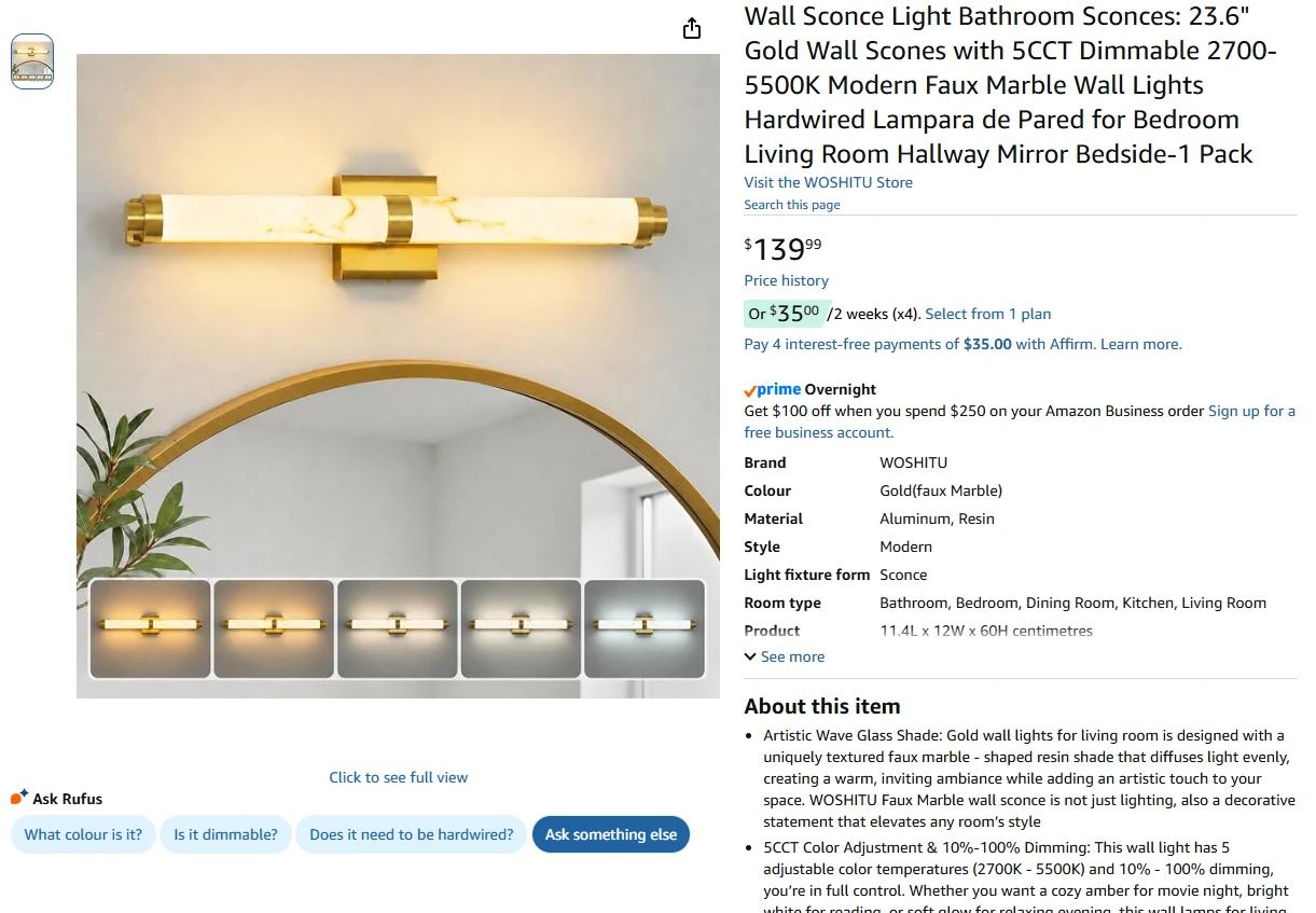 Wall Sconce Bathroom Light Fixture - Gold - photo 2