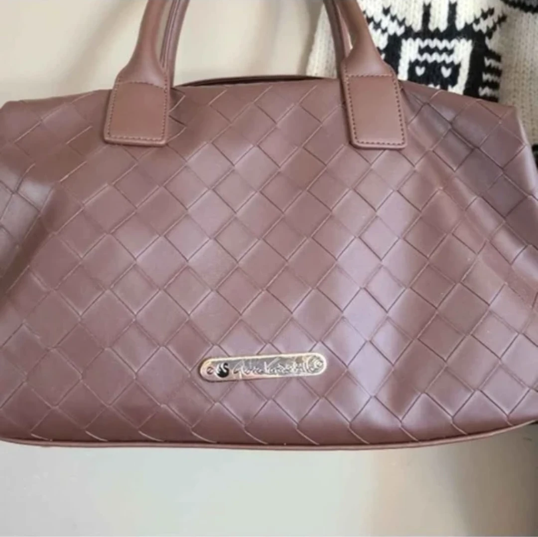 Faux Woven Leather Satchel - photo 2