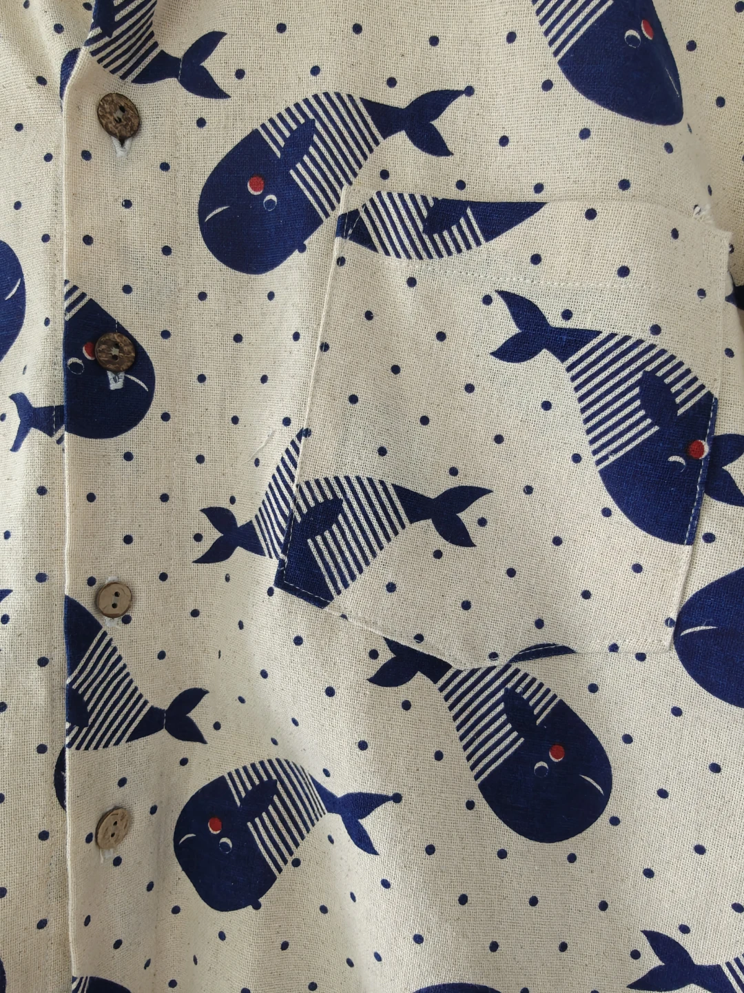 Cream Whale Print Short Sleeve Button-Up Shirt - photo 2