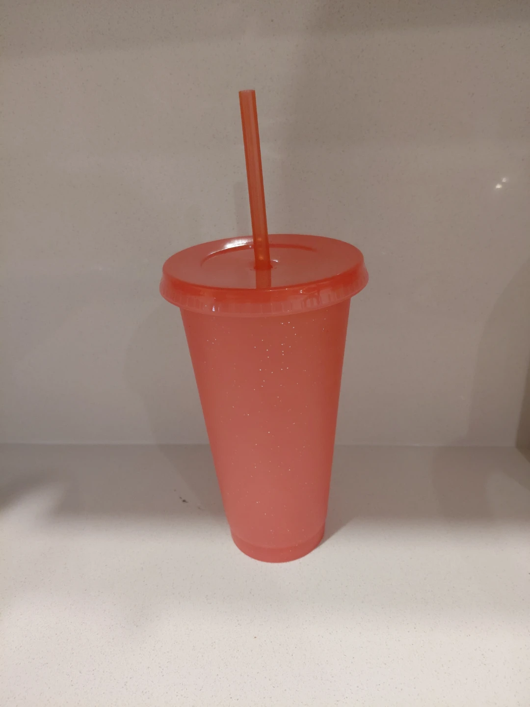 Coral Glitter Tumbler with Straw