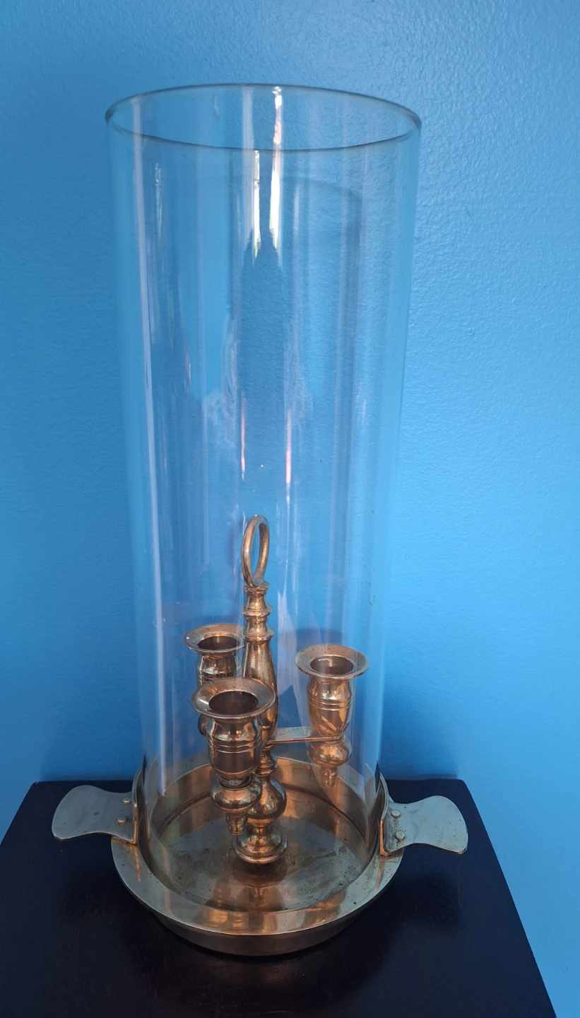 Vintage Brass Candelabra with Glass Hurricane Shade - photo 3