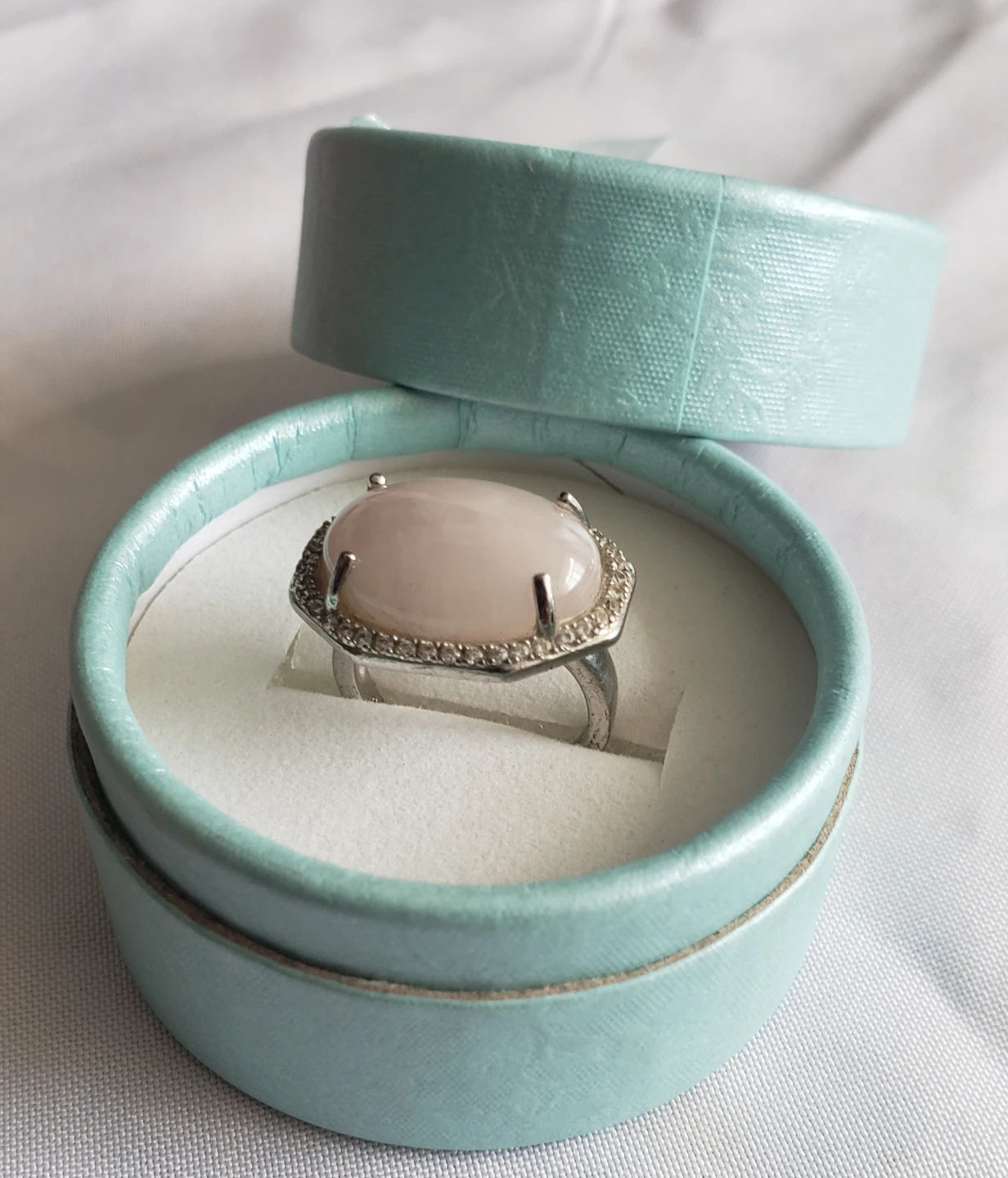 Like new 925 Silver Oval Rose Quartz Ring with Rhinestone - photo 2