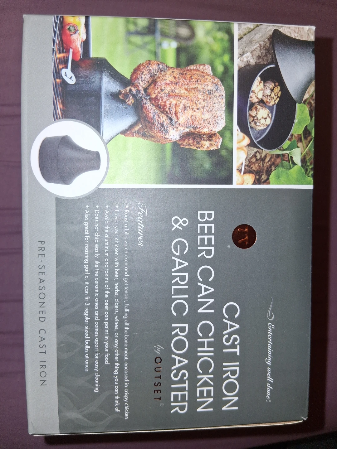 Outset Cast Iron Beer Can Chicken & Garlic Roaster