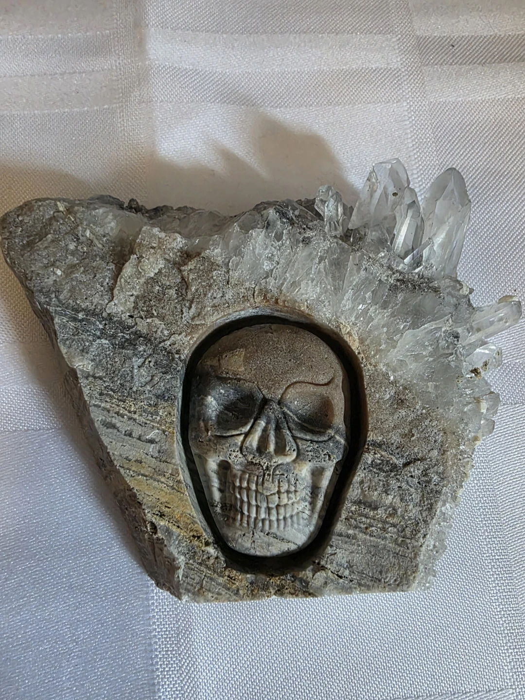 Carved Skull Quartz Crystal Geode - photo 2