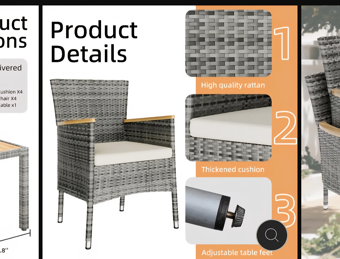 3 WALSUNNY Rattan Patio Chair