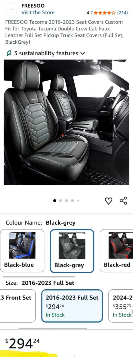 FREESOO Toyota Tacoma Custom Seat Covers (2016-2023) - Full Set - photo 4