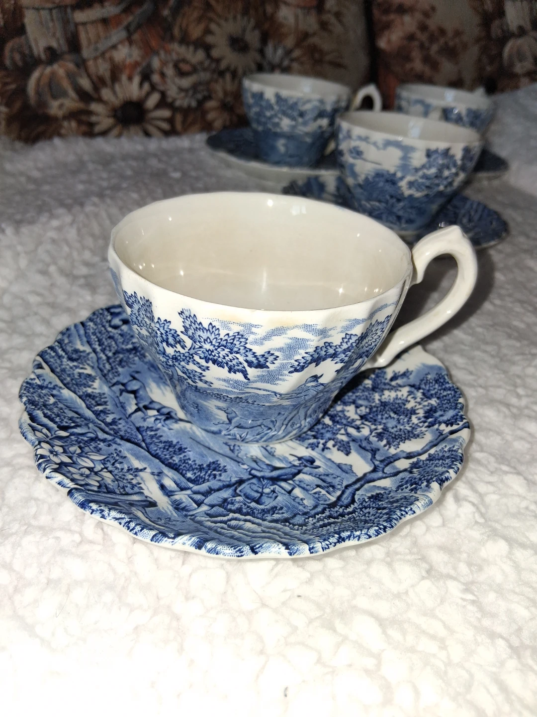 Blue and White Teacup and Saucer Set - photo 2