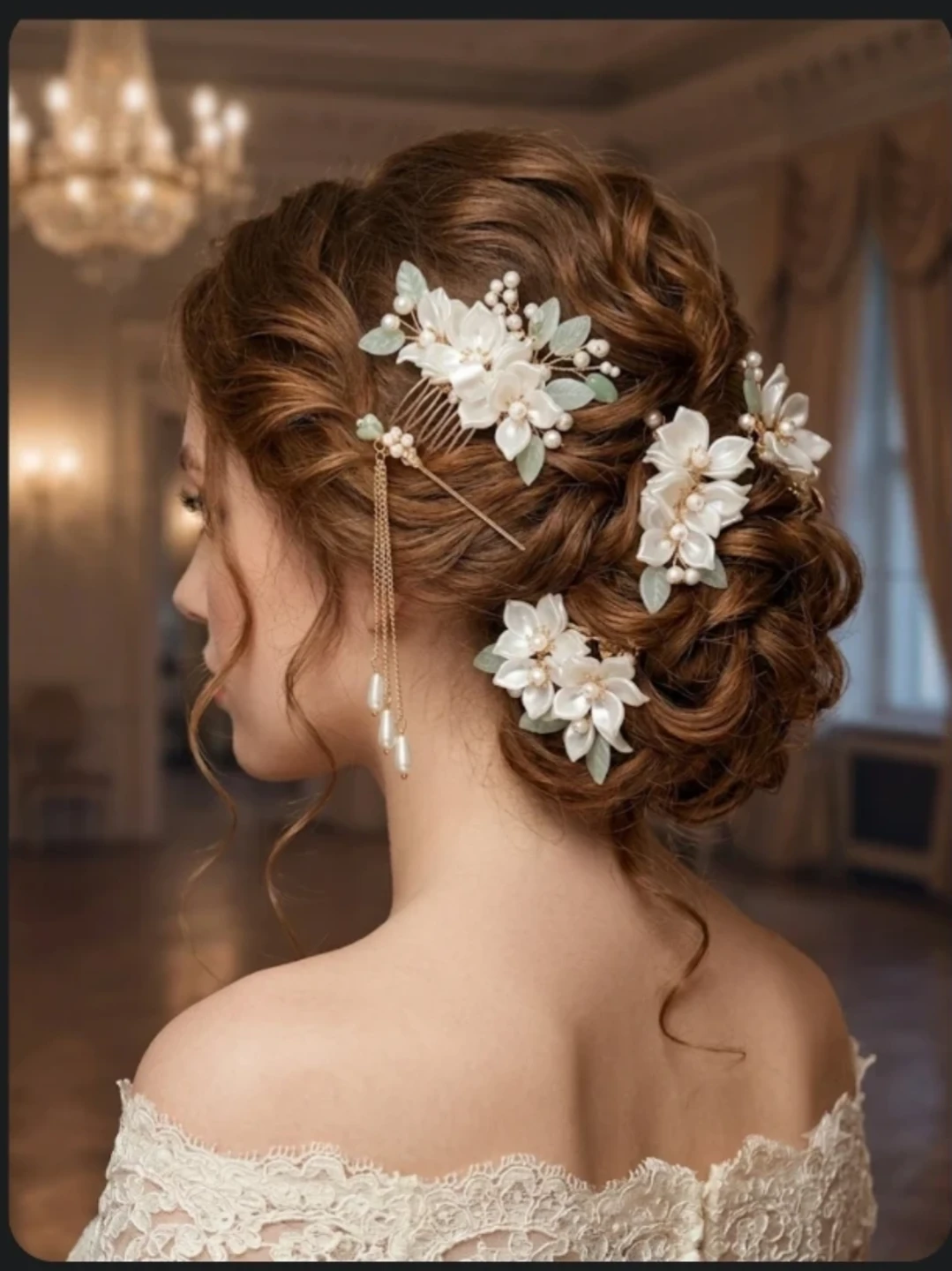 BN White bridal Floral Hair Accessories Set
