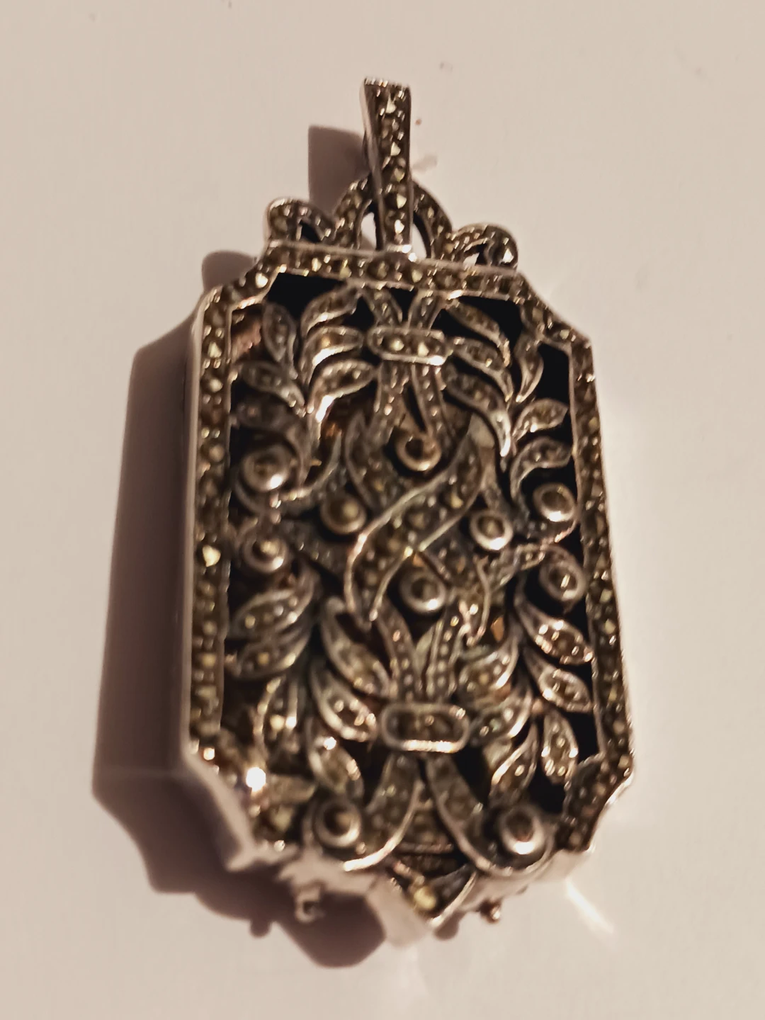Antique Sterling Silver 925 Marcasite Locket Pendant - photo 2