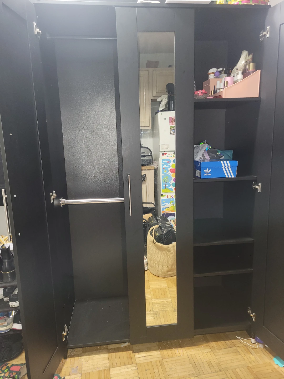 Black Wardrobe with Mirrored Doors