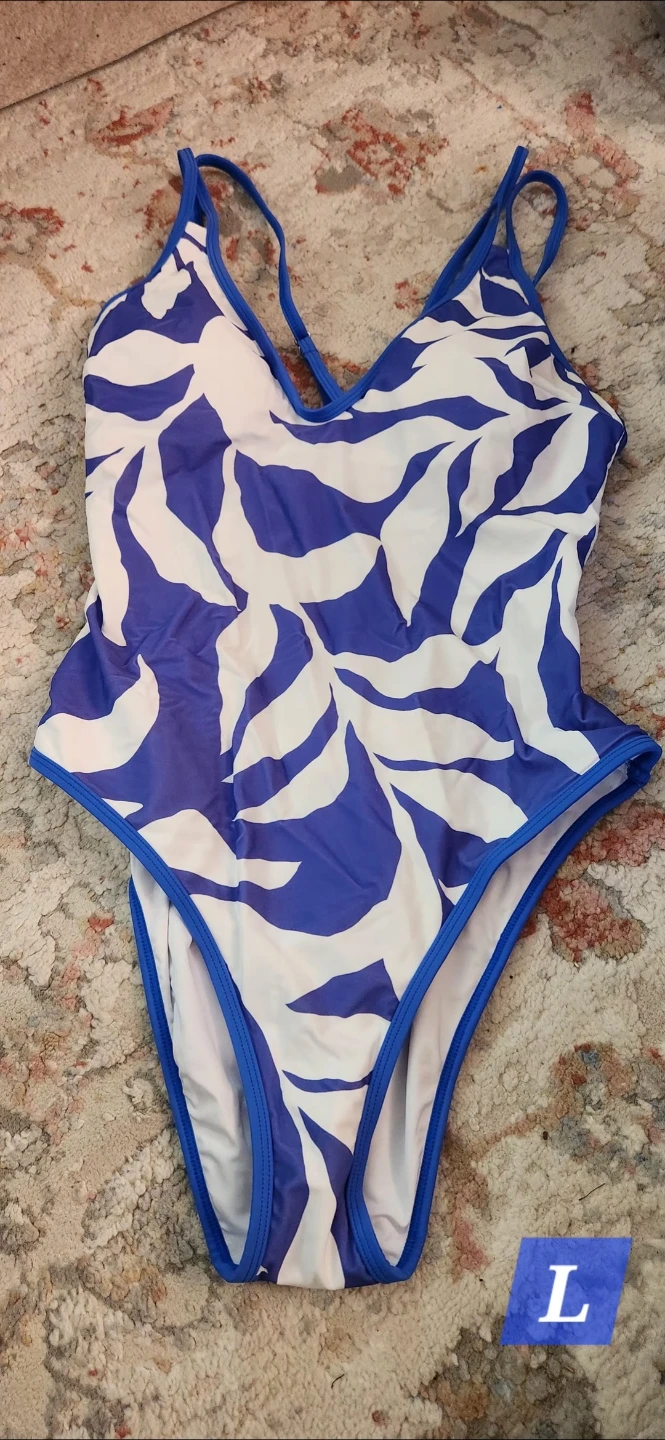 Cnew CUPSHE Blue & White Leaf Print One-Piece Swimsuit