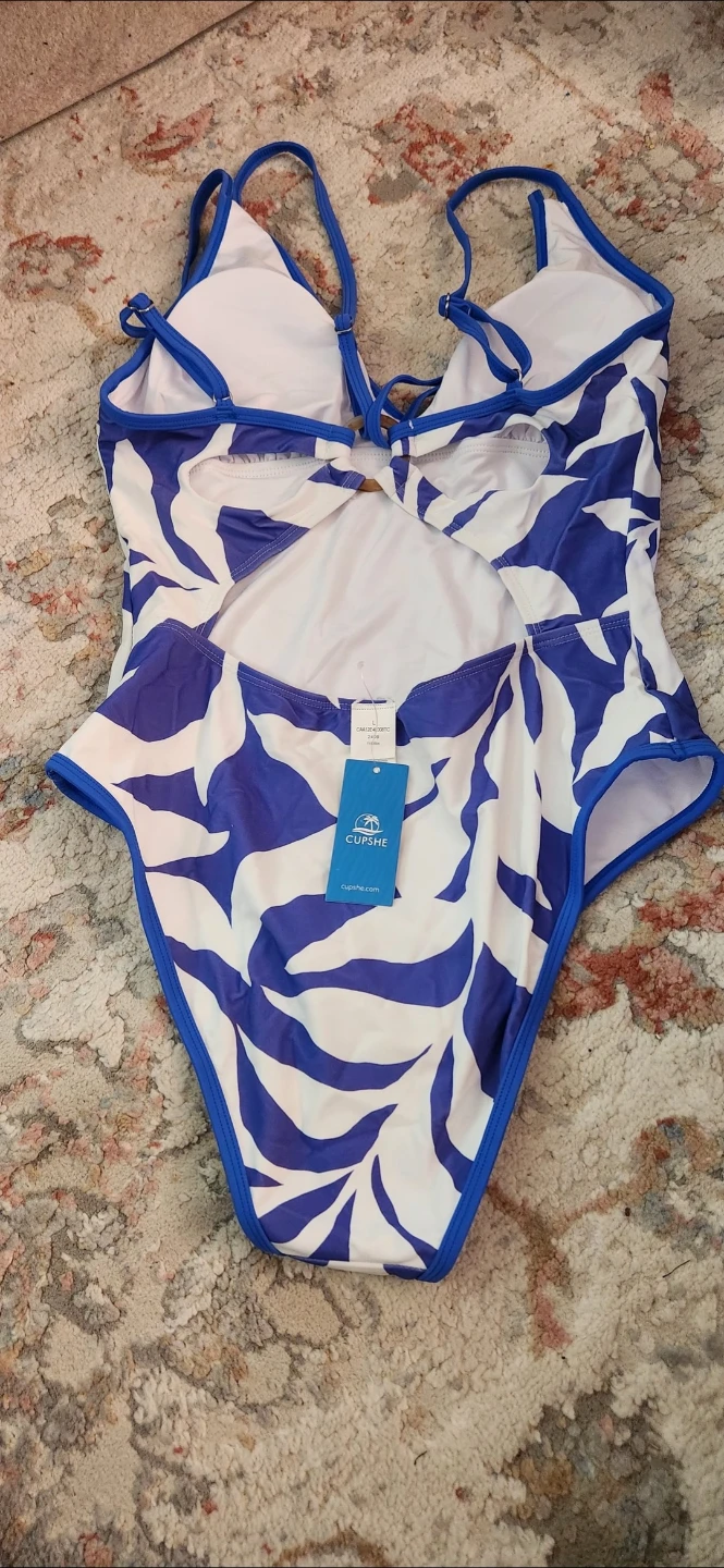 Cnew CUPSHE Blue & White Leaf Print One-Piece Swimsuit - photo 2