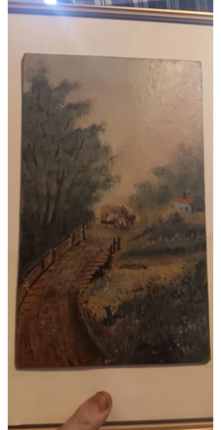 Framed Landscape Painting with Sheep and Farmhouse