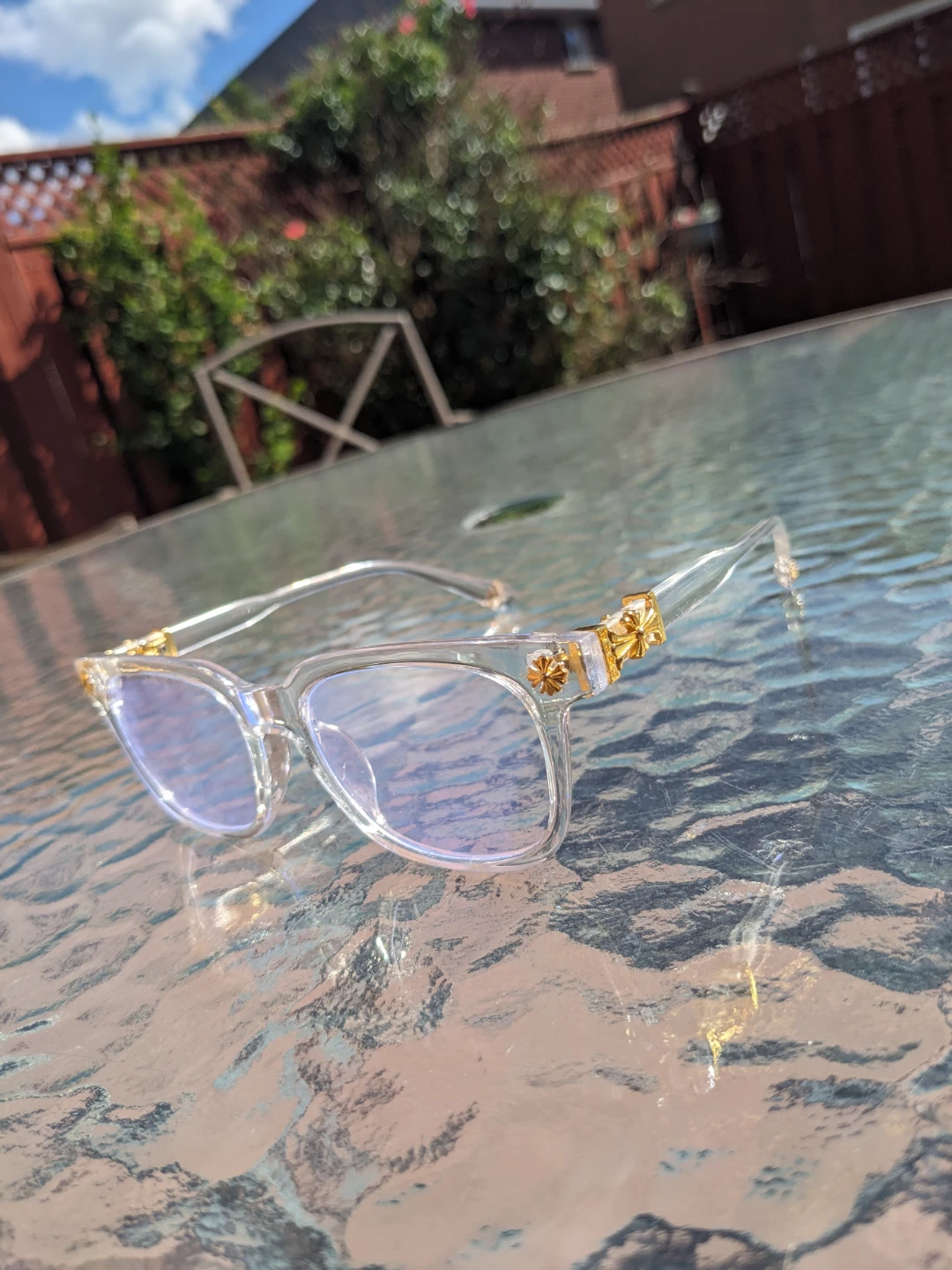 Clear Gold Chrome Heart Glasses