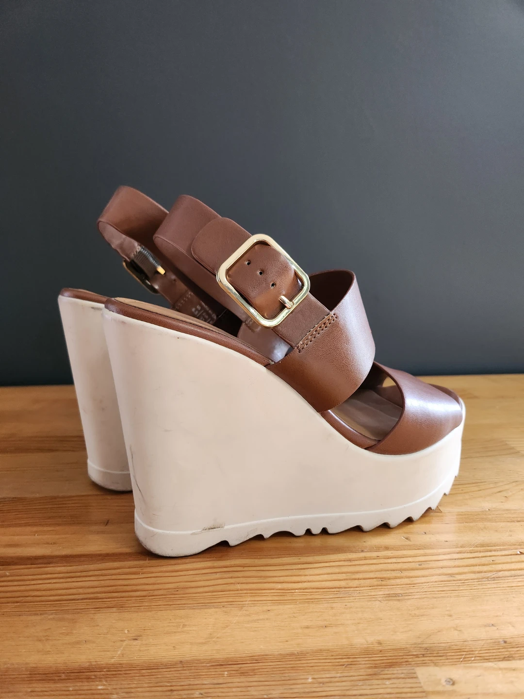 Call It Spring Brown White Platform Wedge Sandals- (US 6.5) - photo 2
