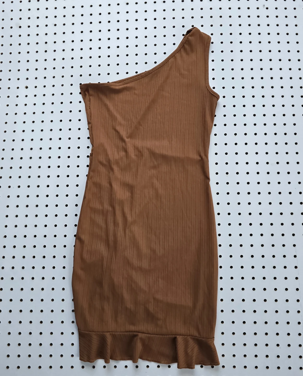 Brown Ribbed One Shoulder Ruched Mini Dress - photo 3