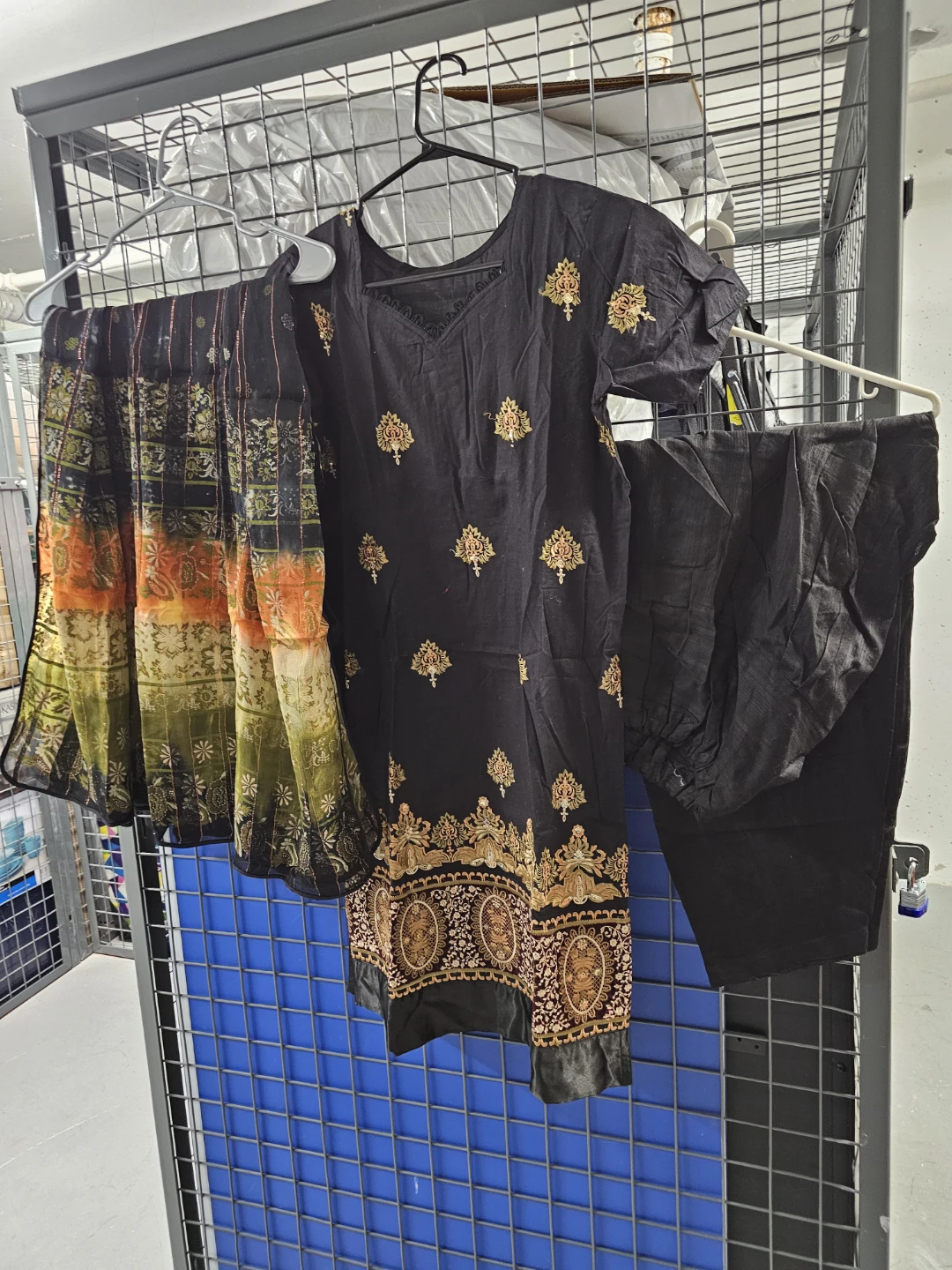 Black Indian Kurti with Pants and Dupatta Set
