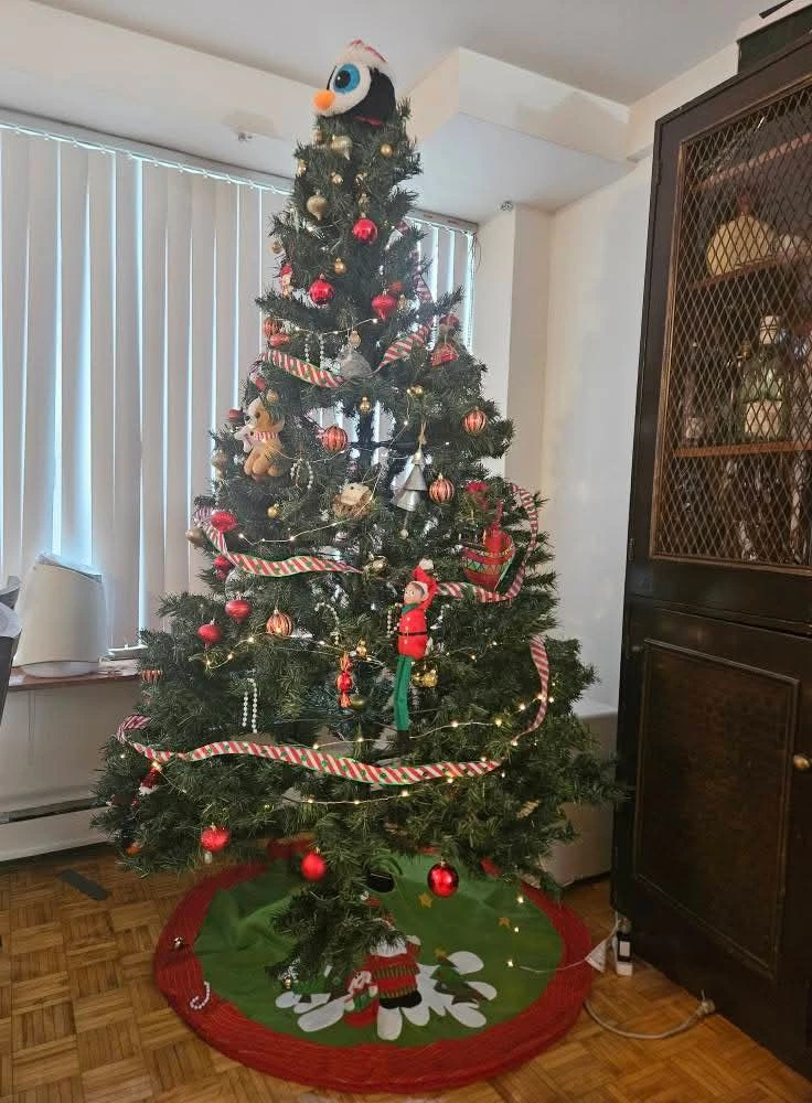 Decorated Christmas Tree with Ornaments and Lights