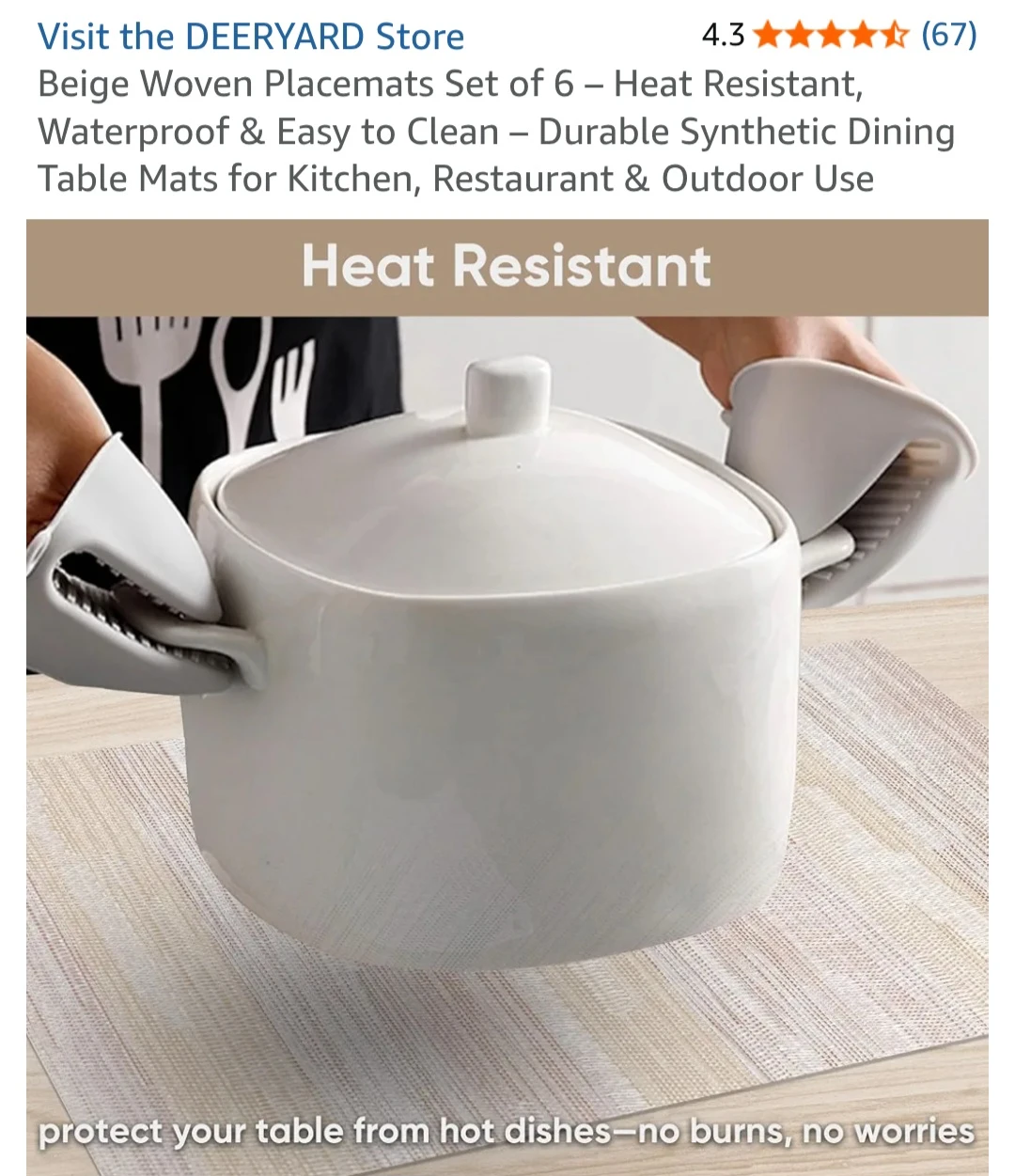 DEERYARD Beige Woven Placemats Set of 6 - photo 3