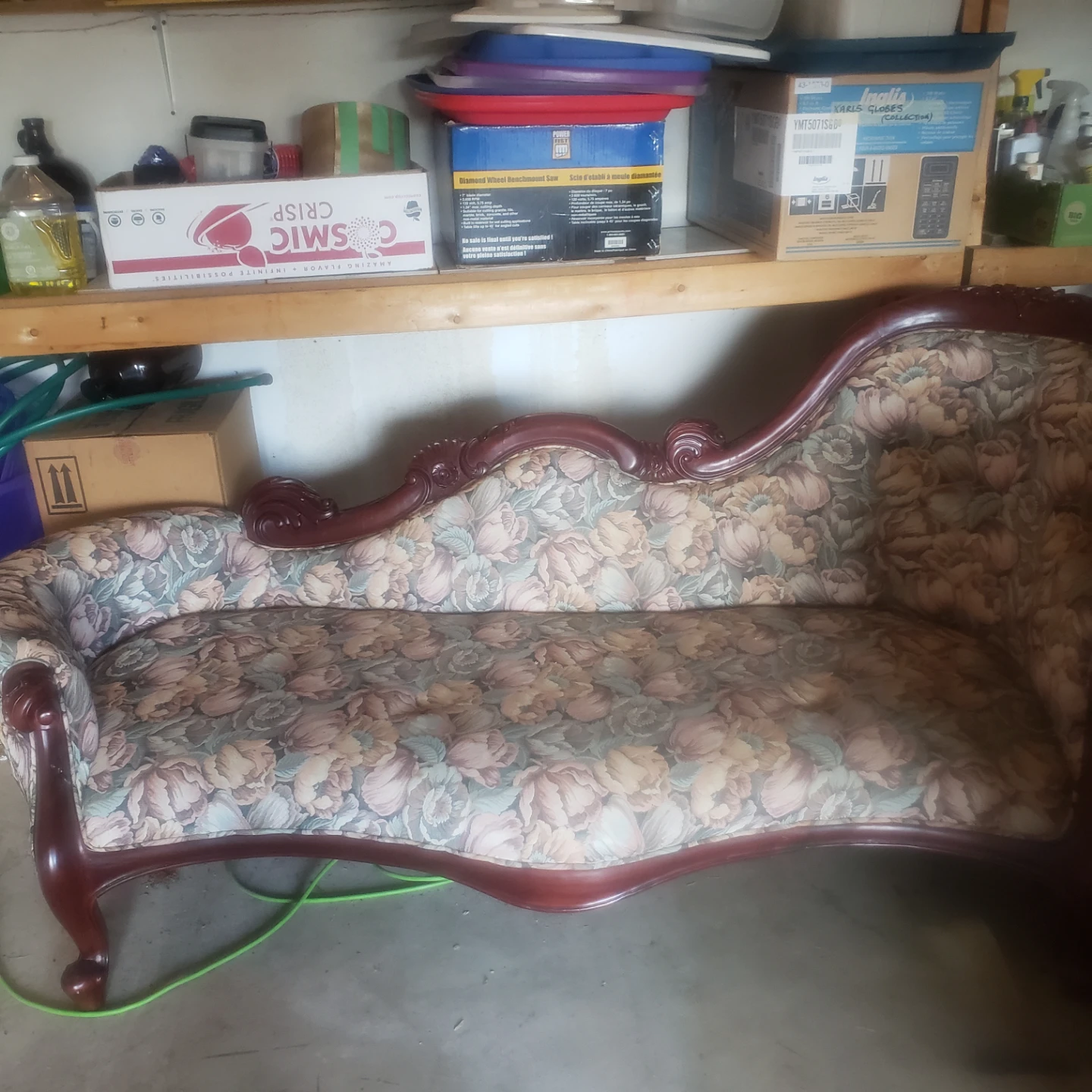 Floral Chaise Lounge with Wooden Frame