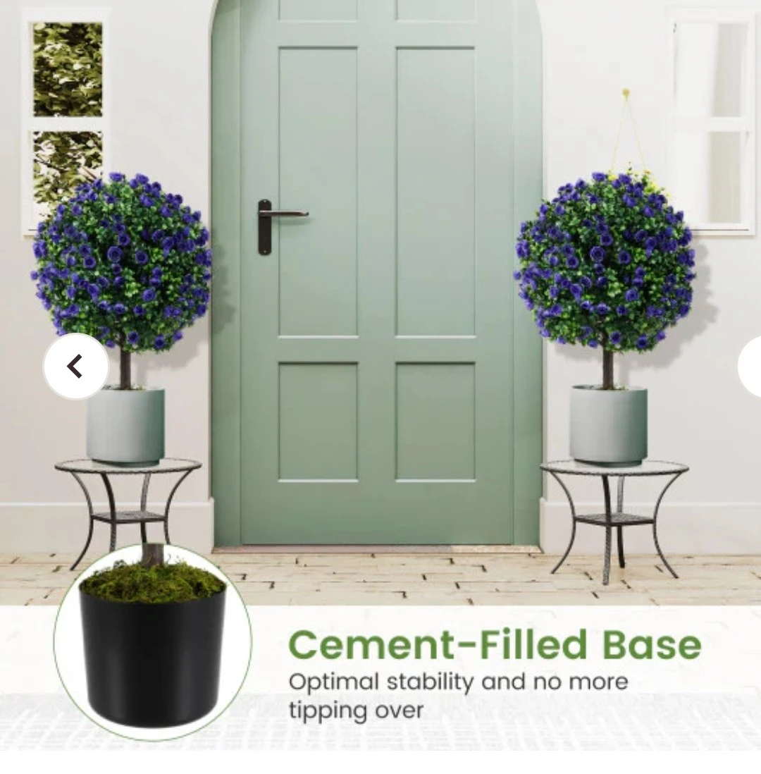 Set of 2 Artificial Purple Rose Topiary Ball Trees