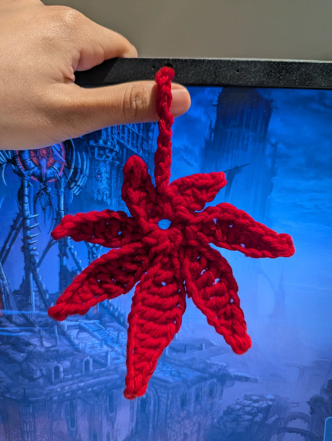 Hand-Crocheted Red Maple Leaf Ornament