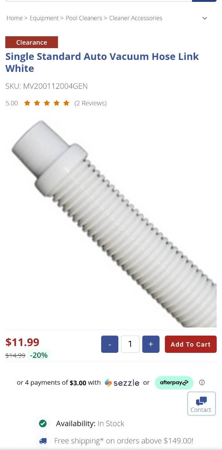 Standard Auto Vacuum Hose Link White